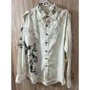 Marq 75 Mens XXL Button Up Shirt Beige All Over Print Y2K **READ**